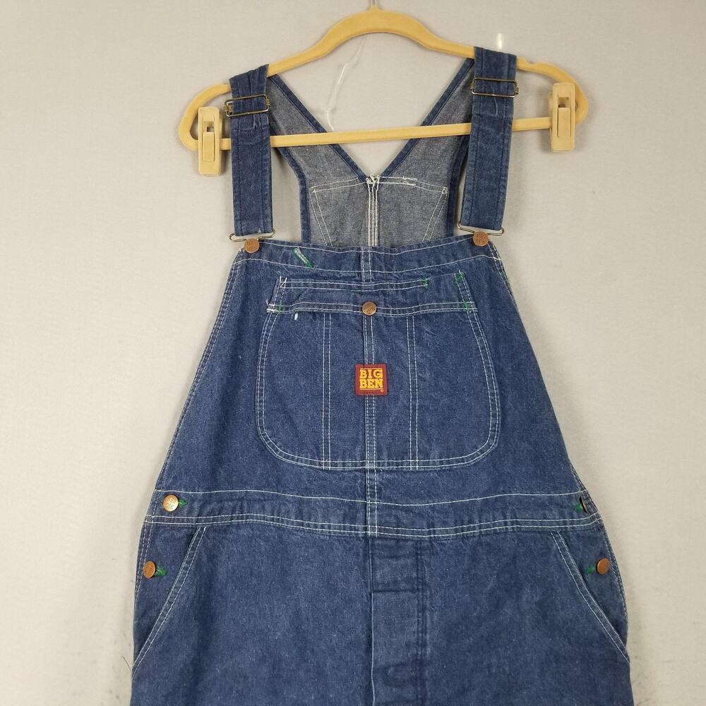 Vintage Big Ben Bib Overalls Mens 42x30 Blue Denim Workwear Made USA 90s - Picture 2 of 9